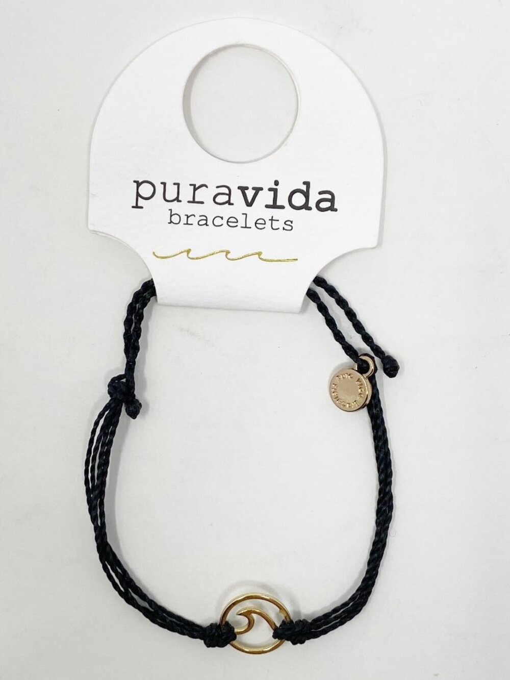 PURA VIDA | Black Bracelet with Gold Wave Charm